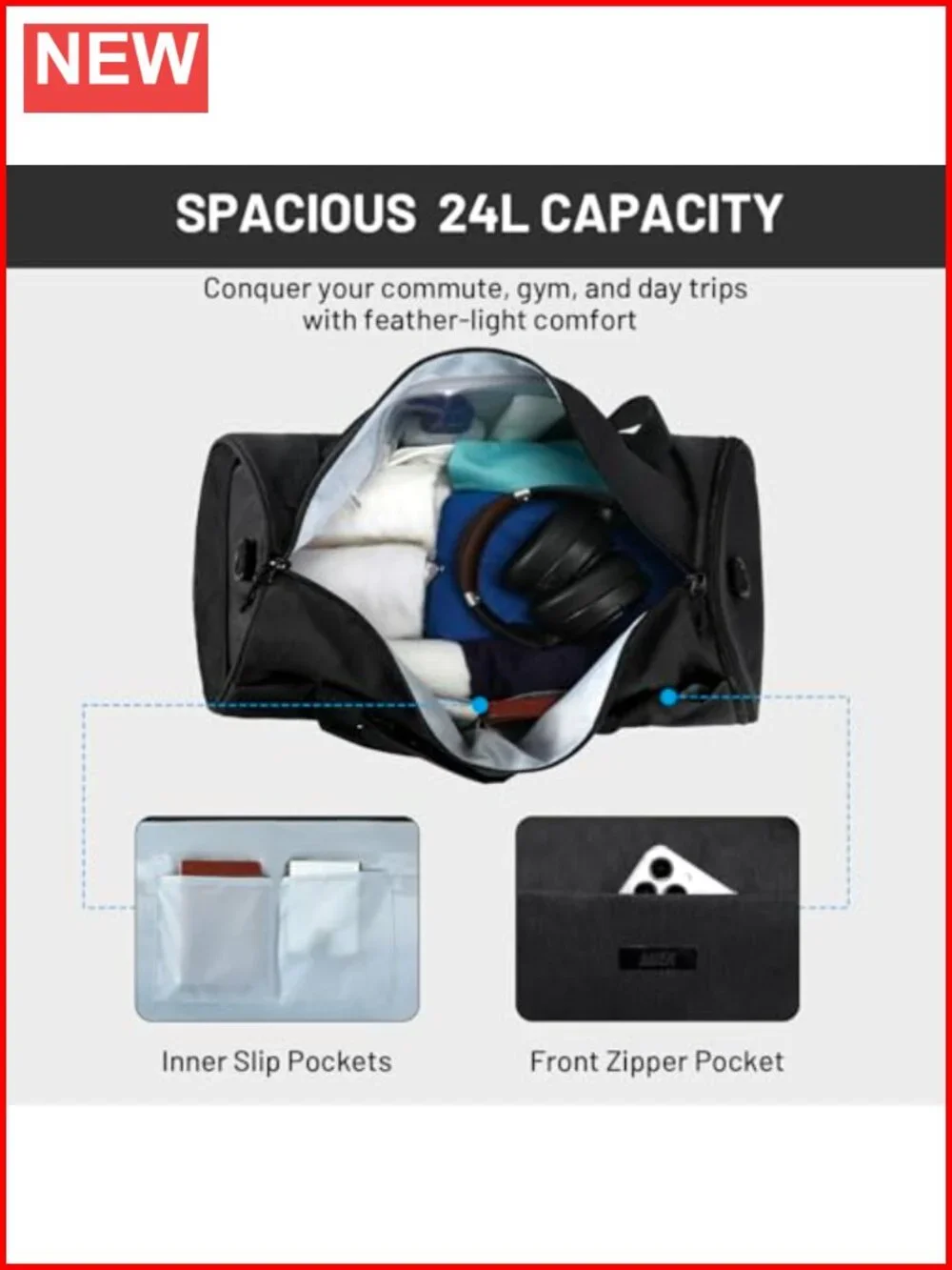 Gym Bag Round Duffle Bag with Shoe Compartment & Wet Pocket, Lightweight Carry
